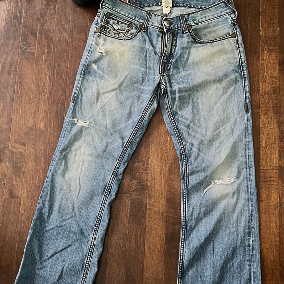 True Religion Ripped Billy Super T Jeans Men's 33" Thick Stitch - Picture 3 of 4